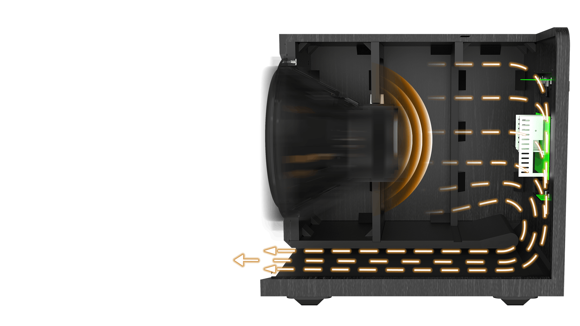 Cutaway view of an RP 1400 SW with a diagram showing how air moves within